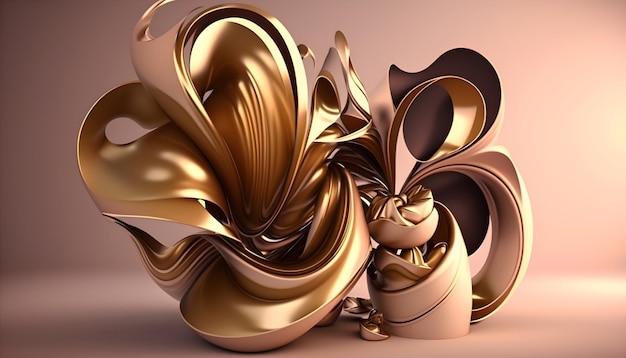 Redemoinhos dourados metálicos transformando arte fluida abstrata