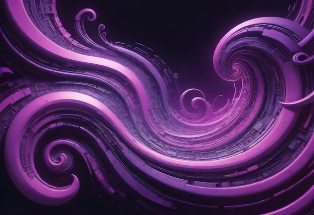 Redemoinhos futuristas abstratos com uma estrutura metálica em tons de roxo e rosa