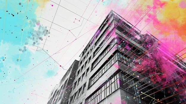 Foto redes digitales en edificio de oficinas monocromo