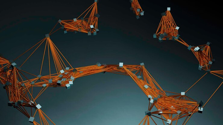 Foto las redes informáticas en movimiento de puntos y líneas diseñan redes neuronales emergentes y desaparecidas en