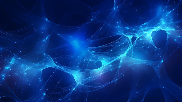 Redes neuronales brillantes entrelazadas en una danza de azul eléctrico