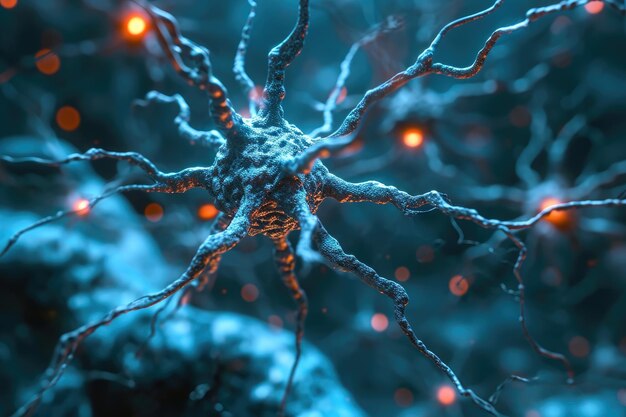 Las redes neuronales se tejen a través del cerebro parecidas a una compleja red de conexiones la visual encapsula la intrincada danza de señales y procesos dentro del paisaje neuronal