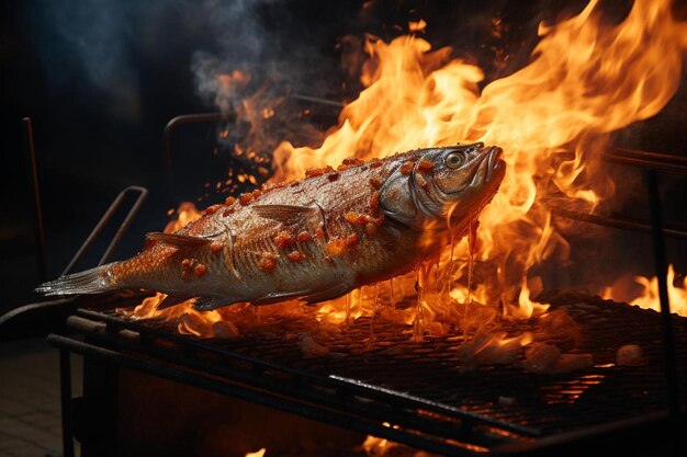 Foto redfish cooking over an open flame fotografia de imagem de alta qualidade de redfish