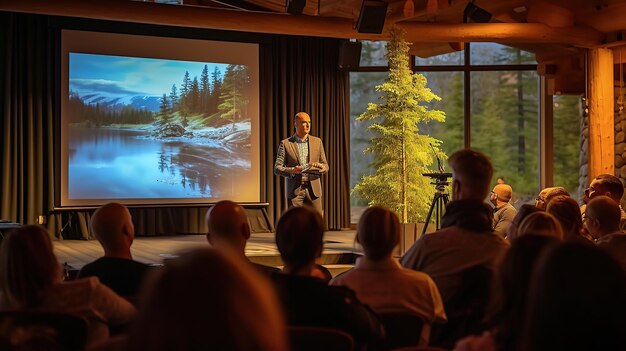 Foto redner bei business conference und präsentation generative ai