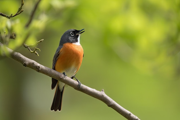 Redstart masculino empoleirado no canto de um galho de árvore criado com IA generativa