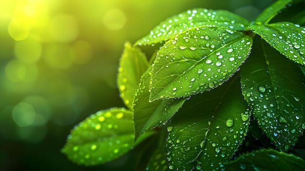 Redução da pegada de carbono pela captura de CO em gotas de água em folhas verdes Conceito Sequestro de carbono Tecnologia verde Inovação ecológica Mitigação das alterações climáticas