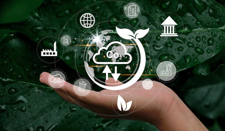 Reducir el concepto de emisión de CO2 en la mano para el calentamiento global ambiental Desarrollo sostenible