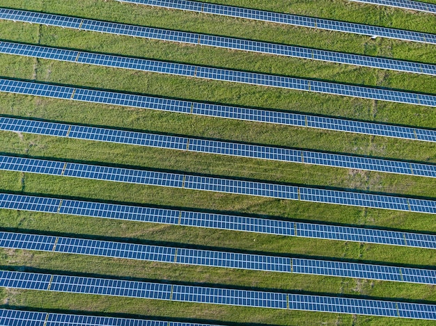 Reduzca el consumo de electricidad mediante el uso de paneles solares colocados en fila uno al lado del otro en el campo.