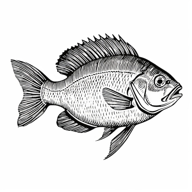 Reefwave Eine atemberaubende schwarz-weiße Fischskizze im Stil der Goldenen Zeit