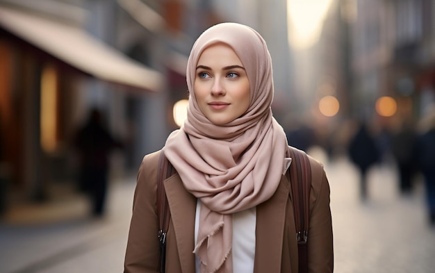 Reescribe esta foto del título mujer musulmana moderna con velo IA generativa