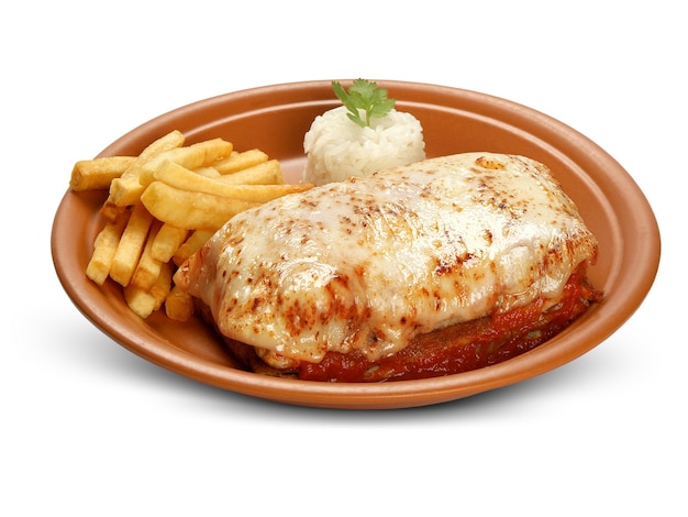 Refeição à parmigiana com batatas fritas