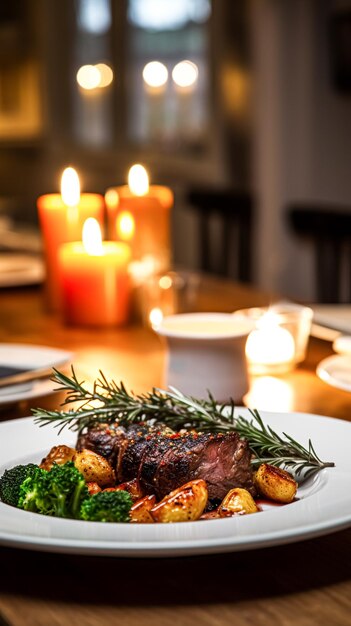 Foto refeição de férias de inverno para jantar menu de celebração prato principal prato festivo para evento familiar de natal ano novo e feriados receita de comida de campo inglesa