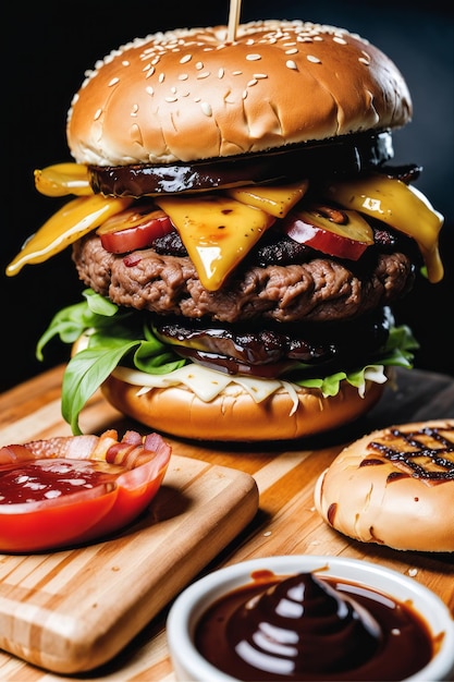 Foto refeição de hambúrguer de carne