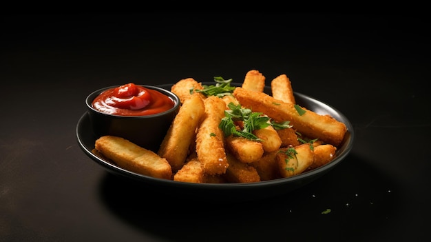 Foto refeição deliciosa de palitos de mussarela com batatas fritas e refrigerante