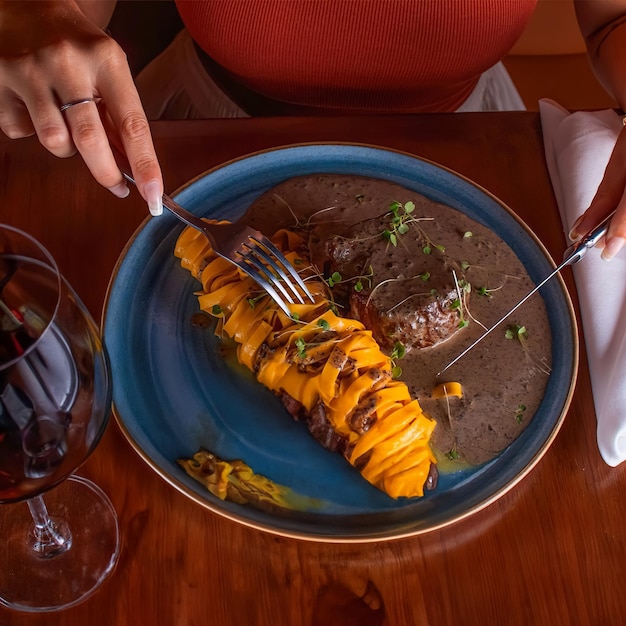 Foto refeição deliciosa prato de restaurante gourmet comida fresca almoço e jantar