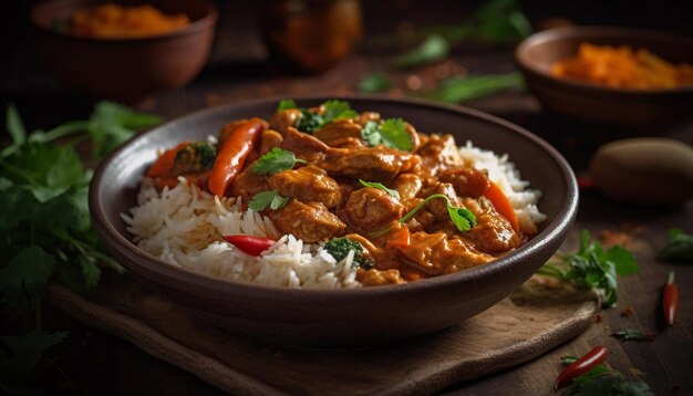 Refeição gourmet cozida com carne fresca e vegetais gerados por IA