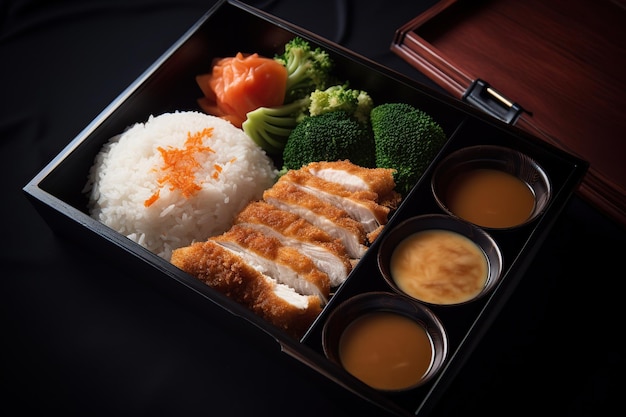 Foto refeição japonesa de katsu curry com arroz e legumes