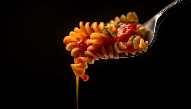 Refeição saudável de massa italiana com frutos do mar e ingredientes orgânicos frescos gerados por ia