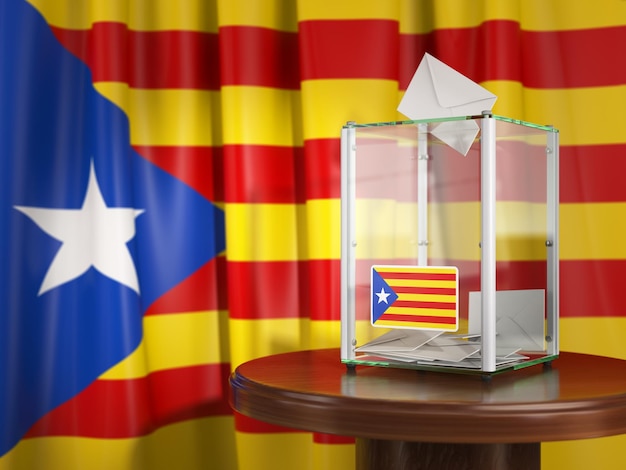 Referendo de independência do conceito da Catalunha Urnas com bandeira da Catalunha e boletins de voto