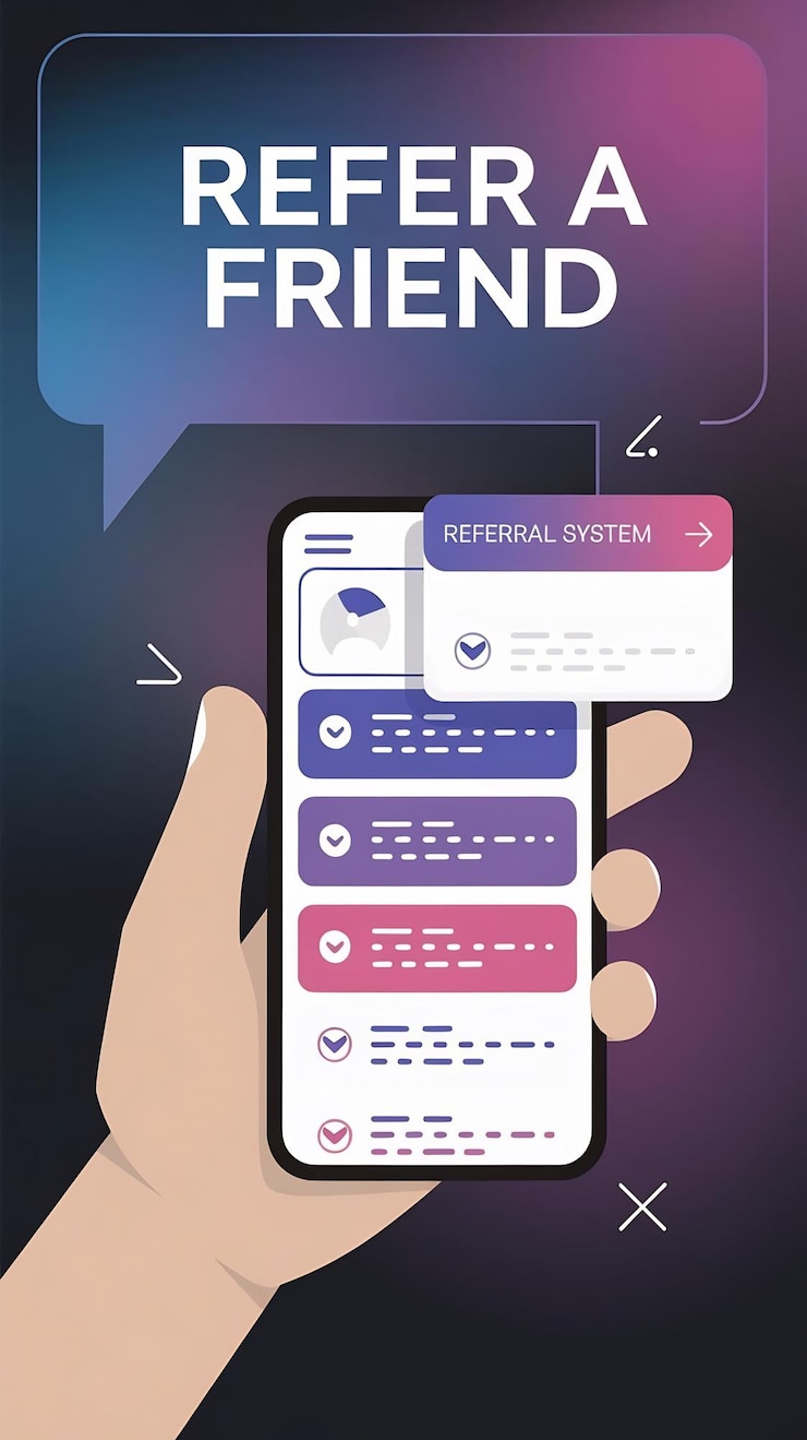 Foto referir a un amigo diseño vectorial de banner sistema de referencia
