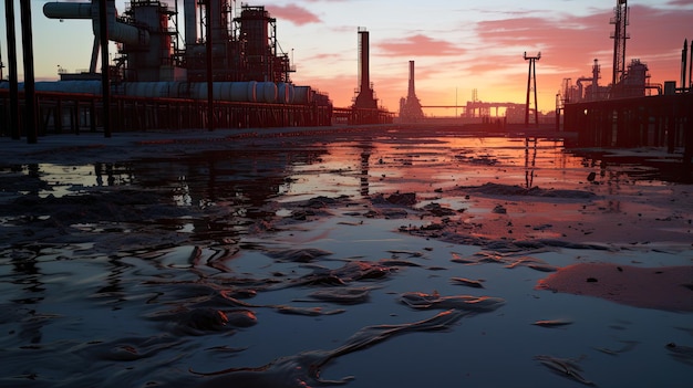 Foto refinería de petróleo al atardecer fondo de la industria petrolera concepto de petróleo y gas