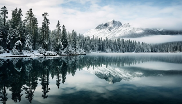 reflação de pinheiros no lago Eibsee no inverno