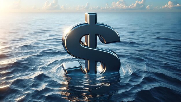 Foto reflective dollar sign floating on ocean