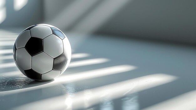 Un reflector de pelota de fútbol prístino en un fondo blanco reluciente sombras jugando sutilmente minimalista pero sorprendente silencio sereno envuelve AI Generative