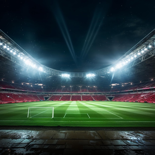 Los reflectores de los estadios crean una atmósfera encantadora en el campo de fútbol