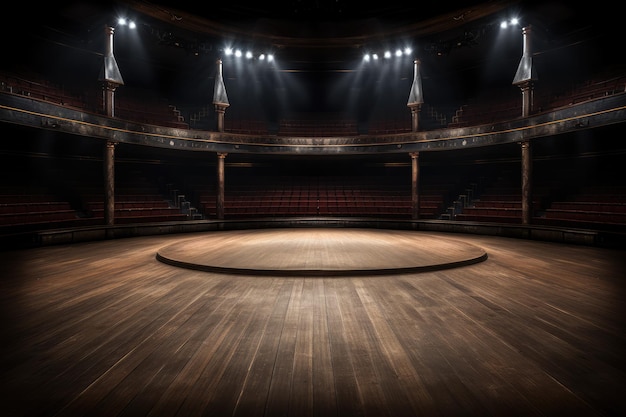 Bajo los reflectores Un vistazo al encantador escenario del auditorio con un piso de madera