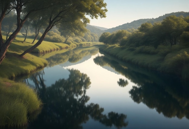 reflejo de los árboles en el lago de montaña