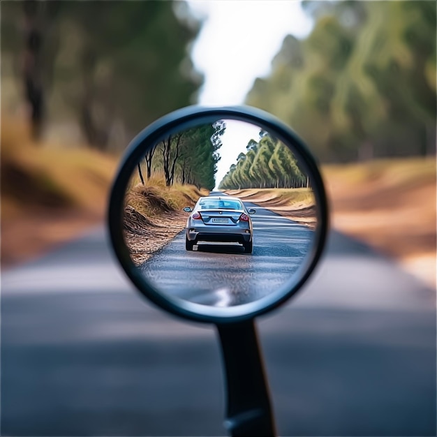 Un reflejo de un coche en una carretera.