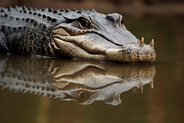 El reflejo de un cocodrilo en el agua