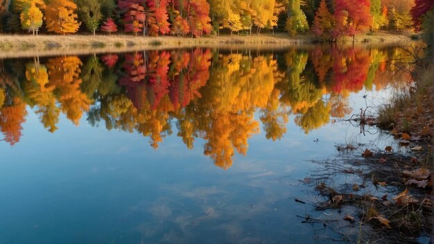 El reflejo de los coloridos árboles de otoño en el lago