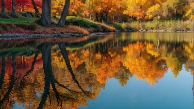 El reflejo de los coloridos árboles de otoño en el lago