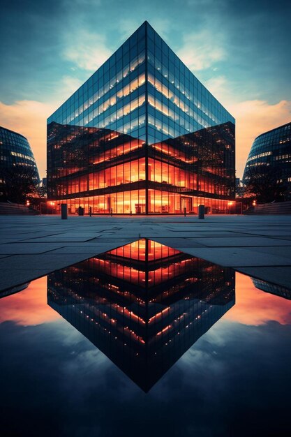 Foto un reflejo de un edificio en un charco