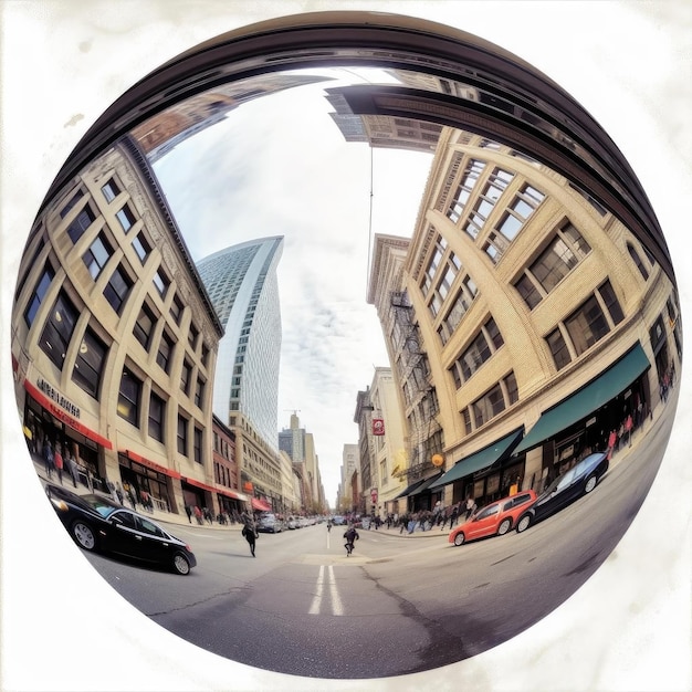 Foto reflejo de edificios en las calles de una gran ciudad.