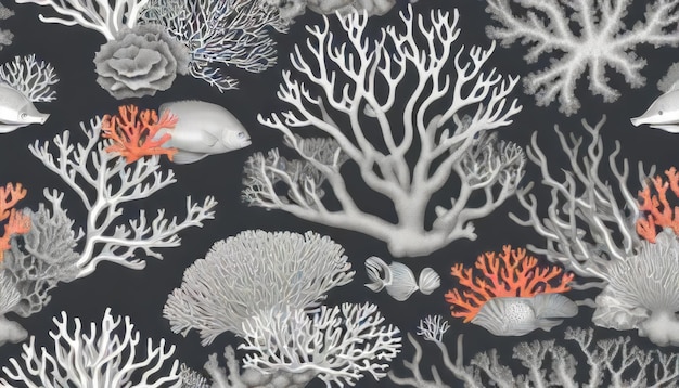 Reflejo etéreo de arrecife de coral tranquilo Fondo en tonos gris claro y plateado de carbón