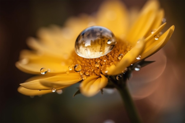 Reflejo de la Flor en la Gota de Rocío