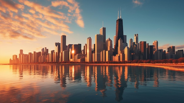 Foto el reflejo del horizonte de chicago
