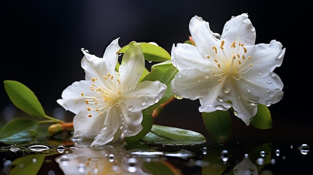 Reflejo de jazmín besado por la lluvia