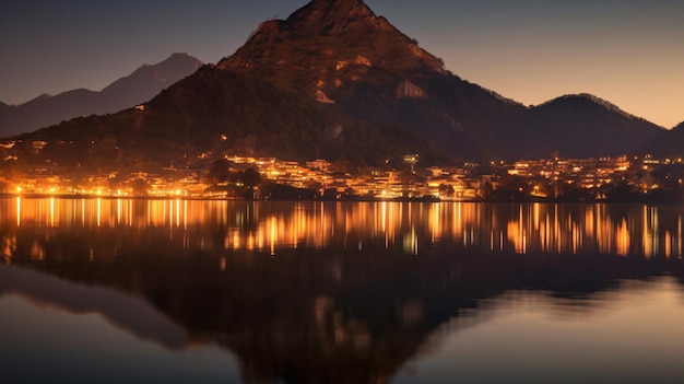 reflejo de las luces y la montaña