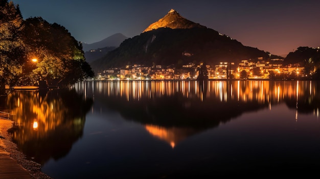 reflejo de las luces y la montaña