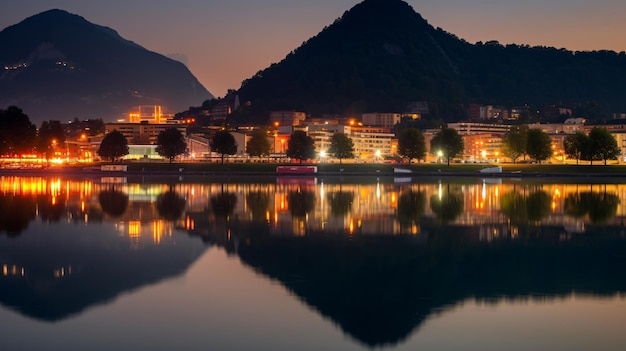 reflejo de las luces y la montaña