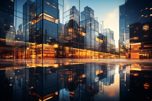 Reflejo de modernos edificios de oficinas en el agua Concepto de businessgenerative ai