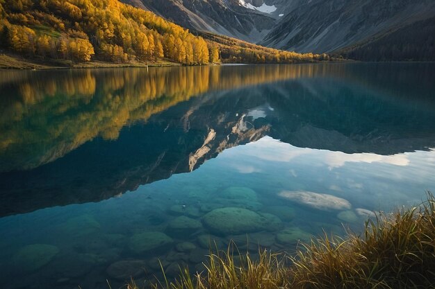 El reflejo de la montaña en un lago como un espejo