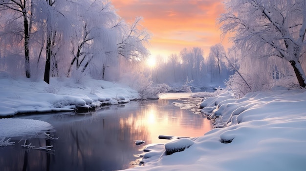 Reflejo de la montaña paisaje de nieve por la noche