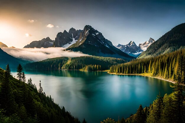 El reflejo de las montañas en el lago