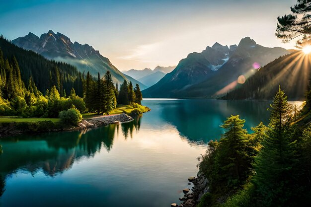 El reflejo de las montañas en el lago