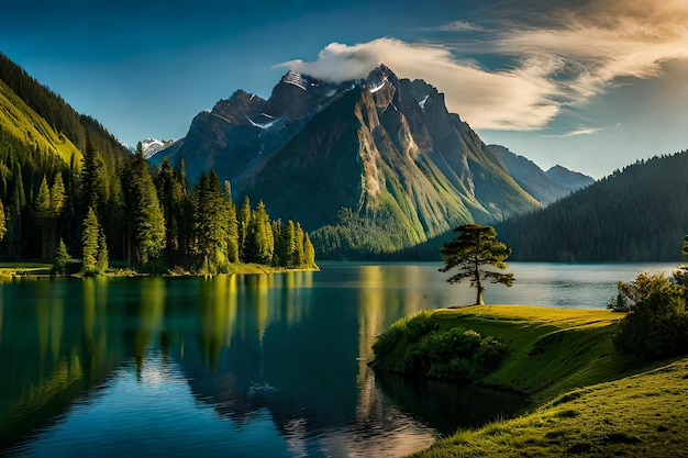 El reflejo de las montañas en el lago